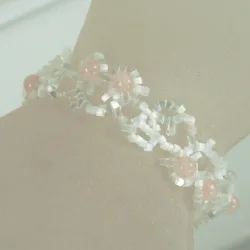 Bracelet S Rose Gold filled 14K - Arabesque Rose Quartz-Satin white - Bracelet S Rose Gold filled 14K - Rose Gold filled 14K